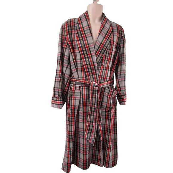 Vintage 1940s Sears Pilgrim Plaid Robe Mens M Cozy Wool Flannel Snap On Belt GUC - Picture 9 of 16